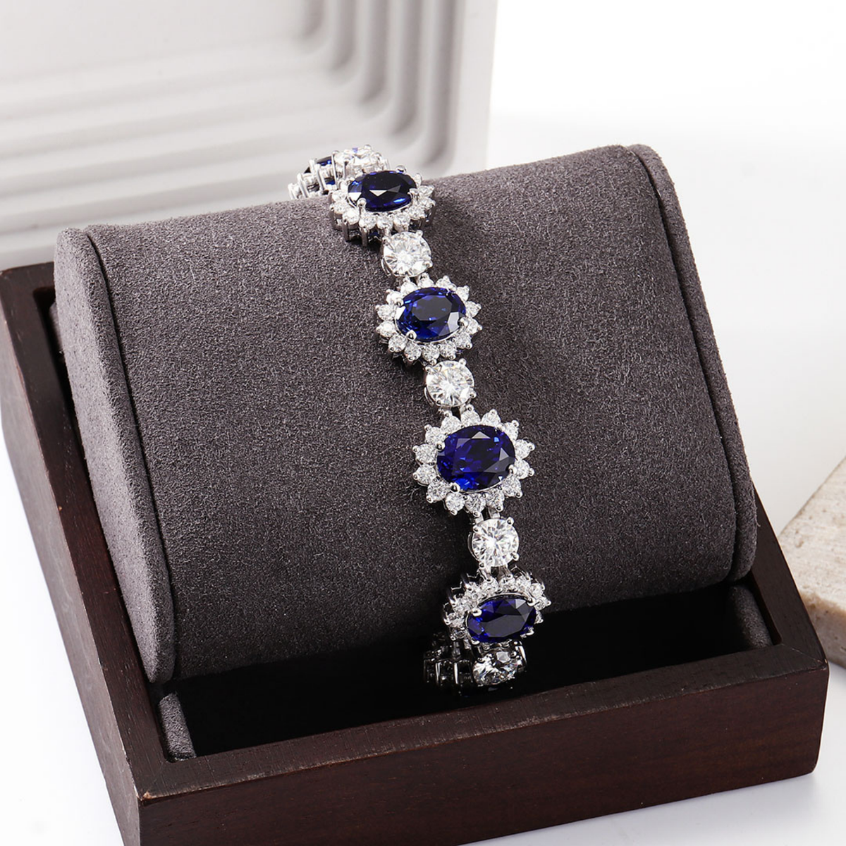 Oval Sapphire Tennis Bracelet with Moissanite Accents — main image
