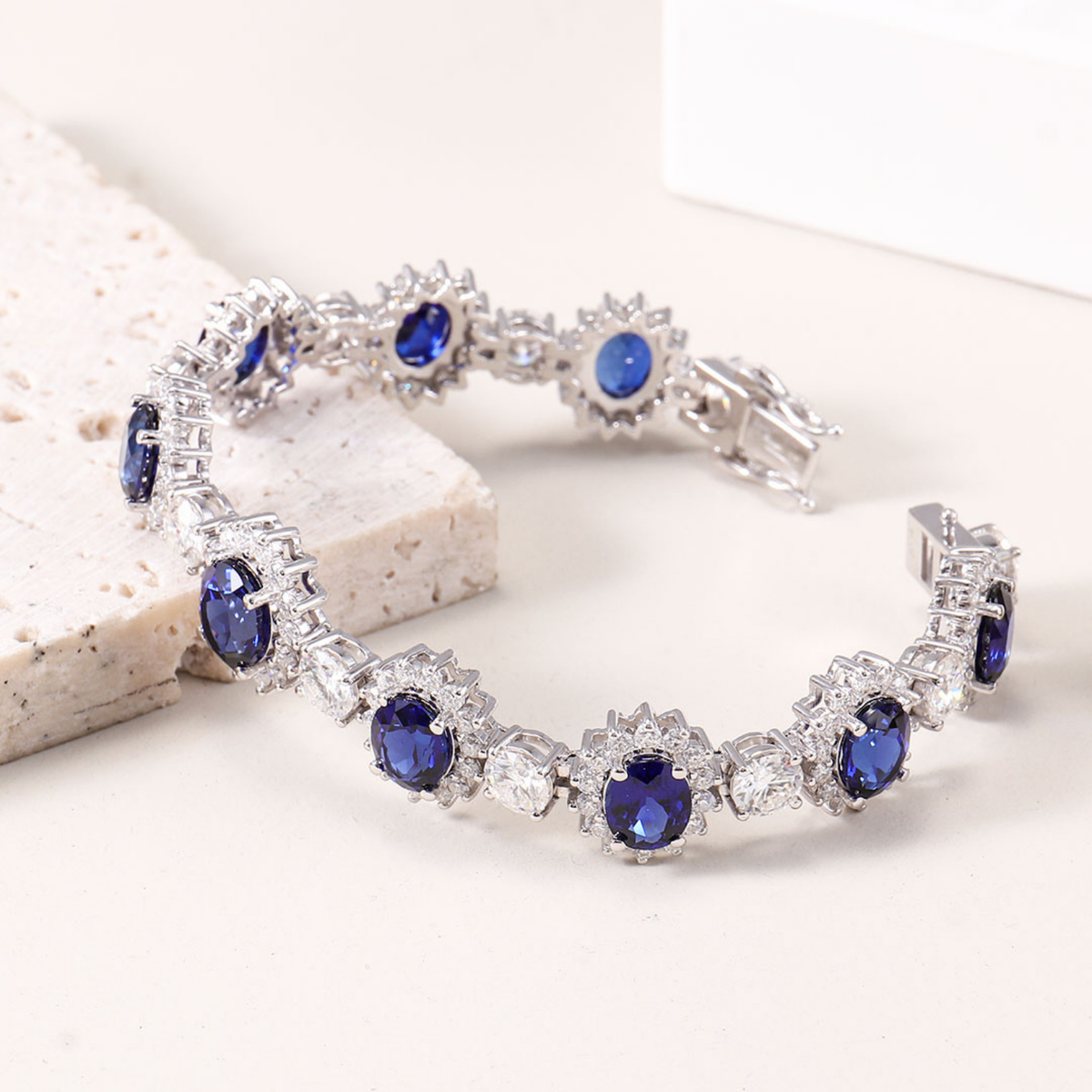 Oval Sapphire Tennis Bracelet with Moissanite Accents — view 2