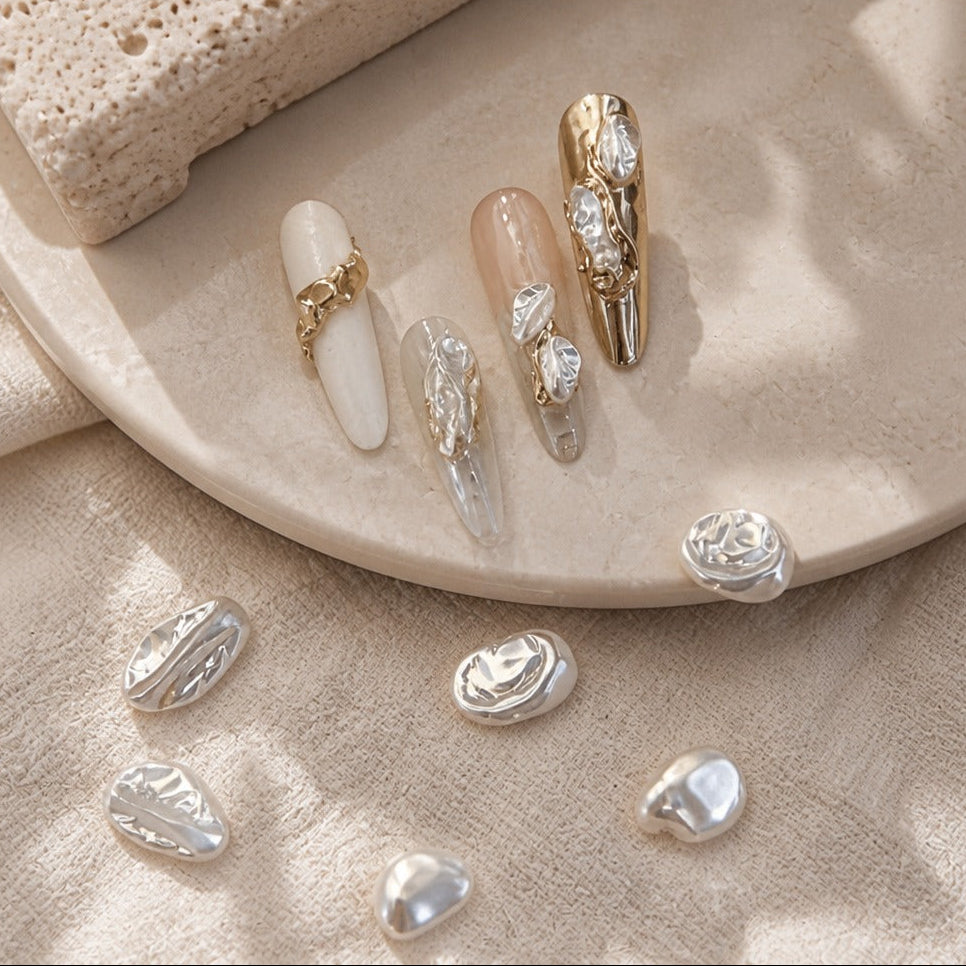 Baroque Pearl Nail Art Charms - 20+ Piece Set in Silver, Cream and Rose Gold Tones — main image