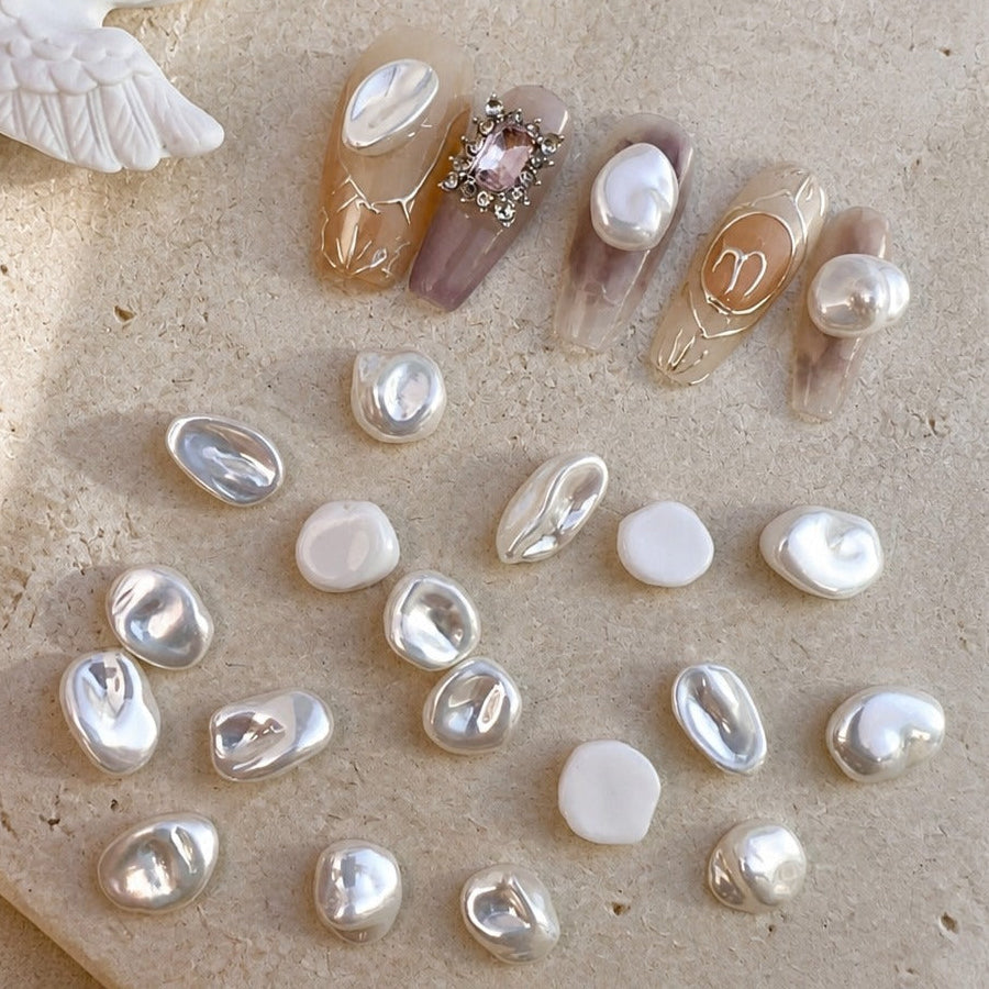 Baroque Pearl Nail Art Charms - 20+ Piece Set in Silver, Cream and Rose Gold Tones — view 3