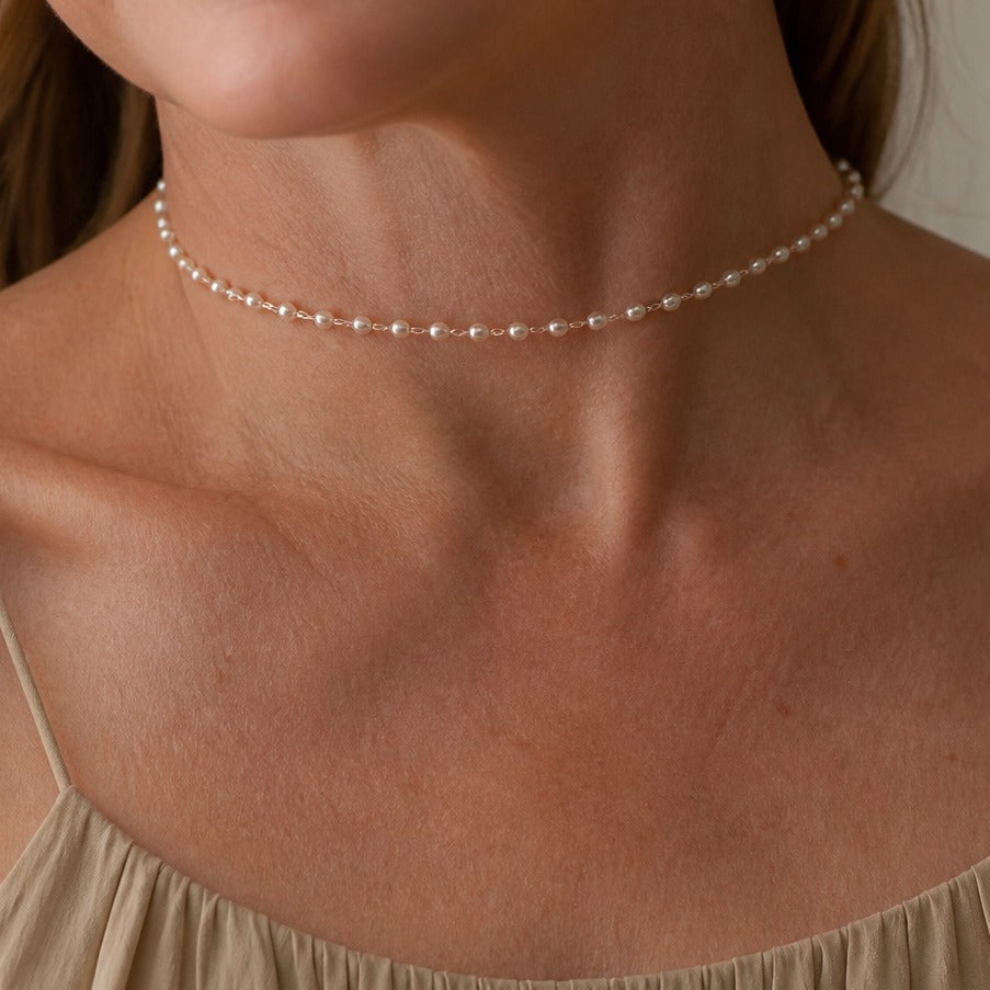 Pearl Choker Necklace with Gold-Tone Chain and Adjustable Clasp — main image