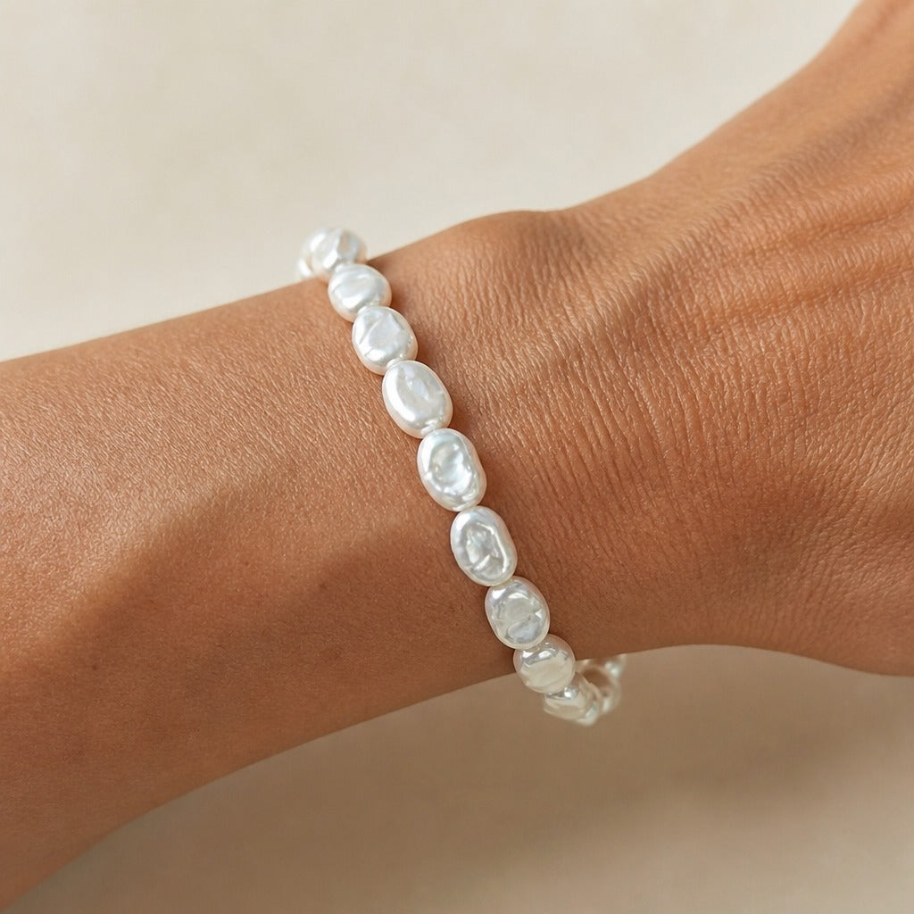 Iridescent Baroque Pearl Stretch Bracelet — main image