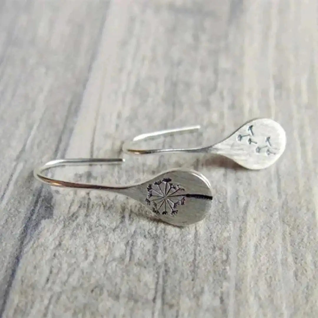 Dandelion Seedhead & Botanical Drop Earrings in Silver Tone — view 3