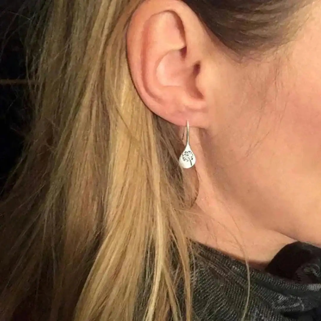 Dandelion Seedhead & Botanical Drop Earrings in Silver Tone — view 2