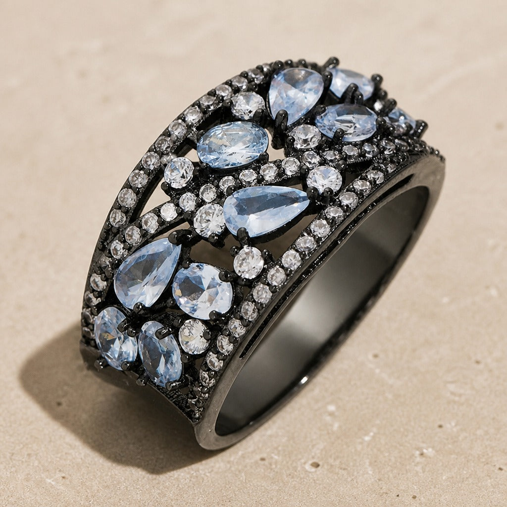 Retro Pavé Cluster Cocktail Ring with Faceted Stone Accents — view 4