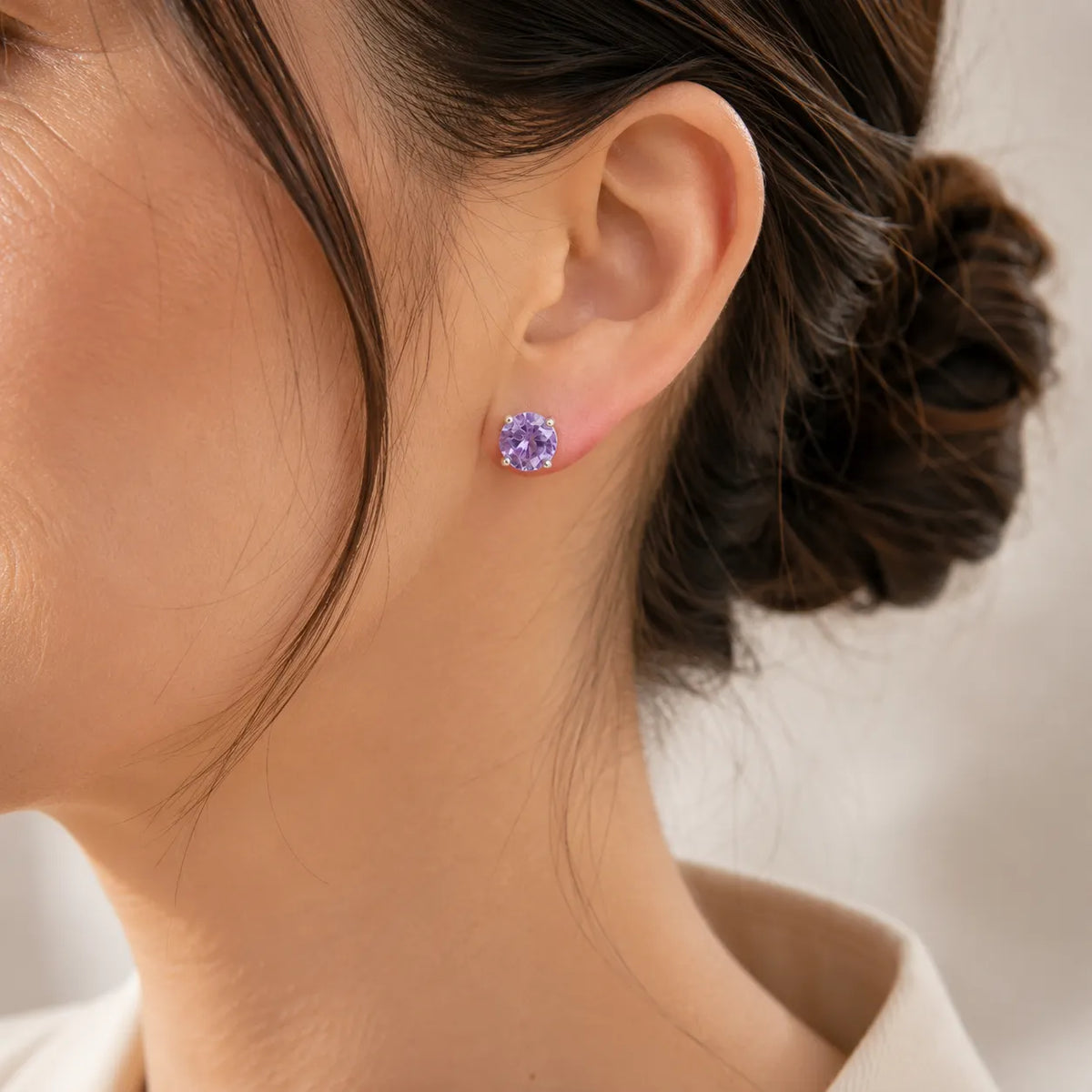 Round-Cut Amethyst Stud Earrings with Sterling Silver Setting