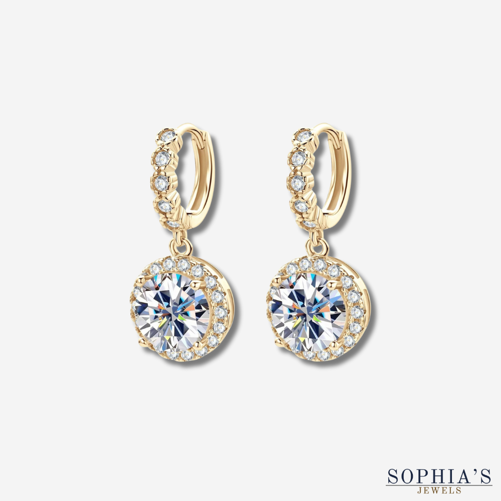 Round Moissanite Drop Earrings with Halo Setting and Leverback Closure — view 8