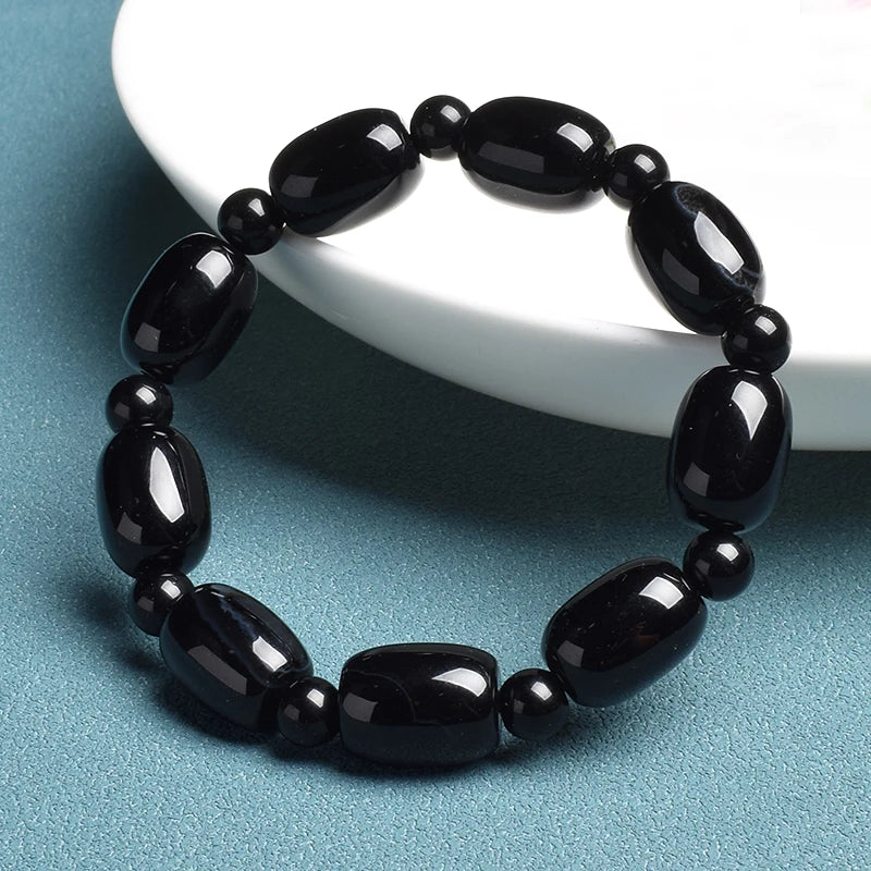 Barrel Jade and Agate Beaded Bracelet with Faceted Beads — view 7