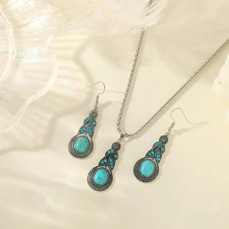 Vintage Turquoise Stones Jewellery Set
