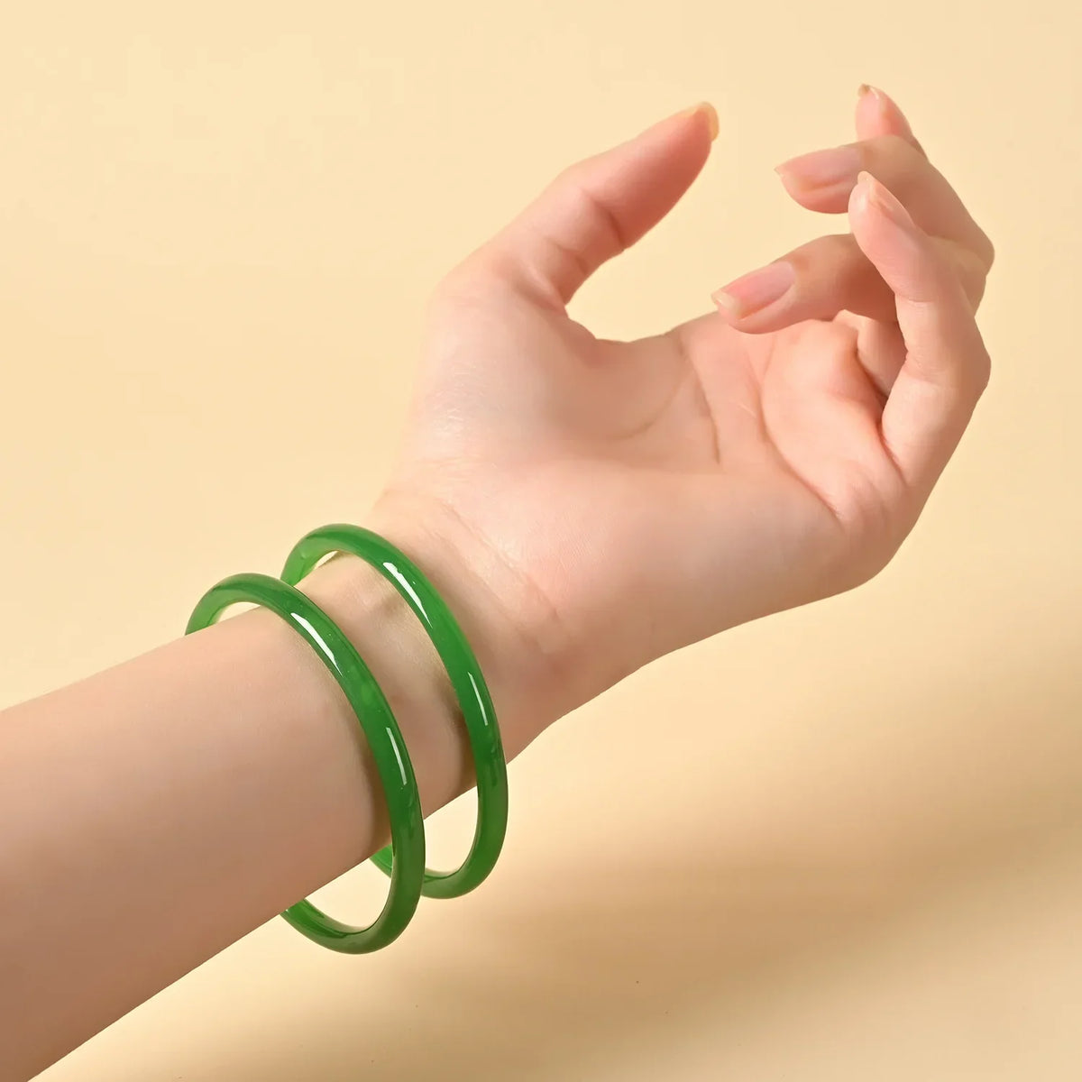 Round Glossy Bangle Bracelet Set in Green, Blue and Red — view 4