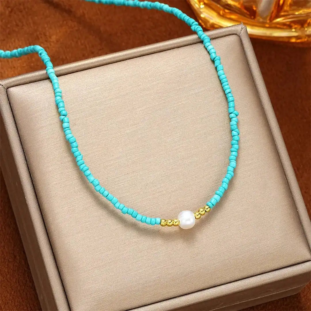 Baroque Turquoise Beaded Pearl Necklace