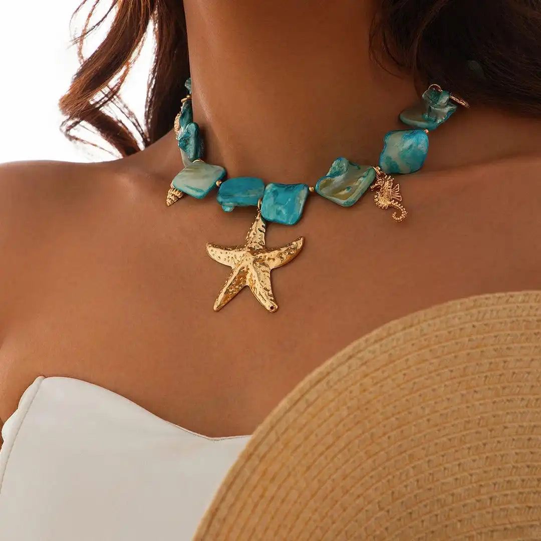 Boho Stone Sea Star Pendant Necklace