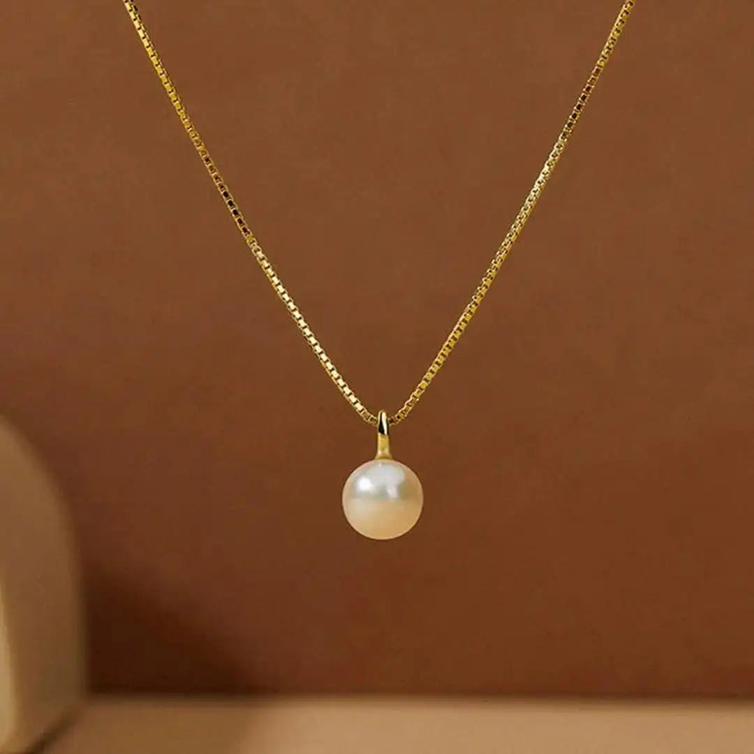 Pearl Pendant Necklace with Delicate Gold-Tone Box Chain