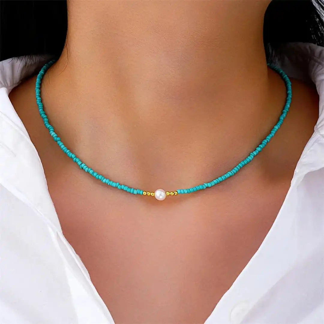 Baroque Turquoise Beaded Pearl Necklace