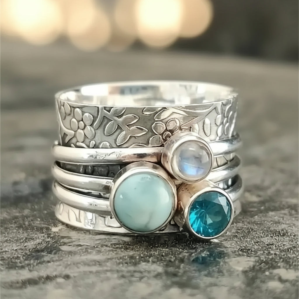 Bohemian Style Silver Embellished Ring