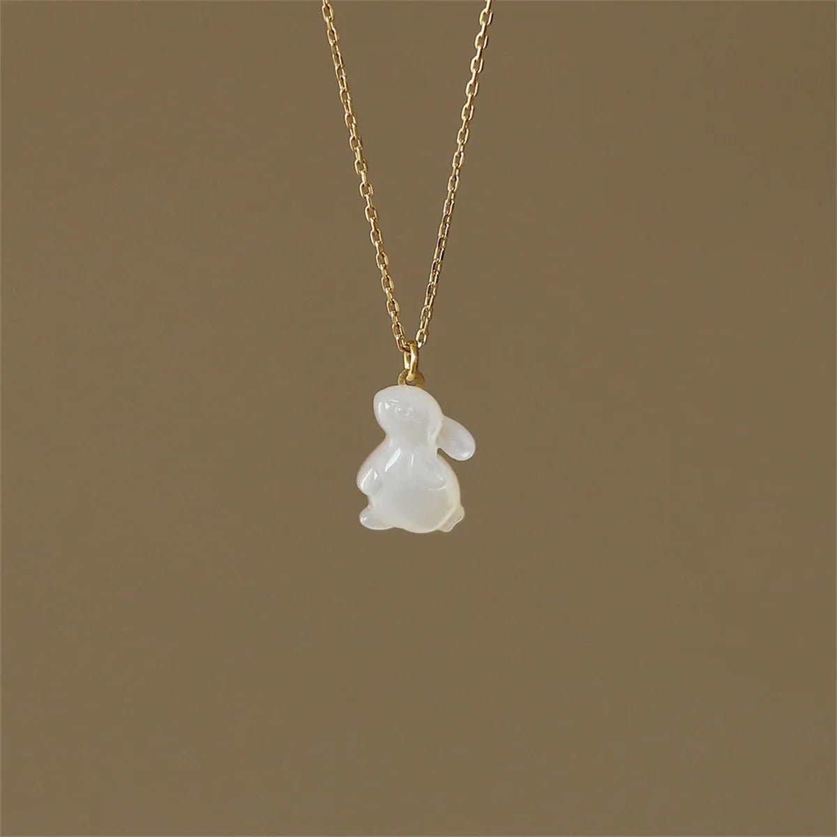 Carved Rabbit Jade Pendant Necklace with Gold-Tone Chain — main image