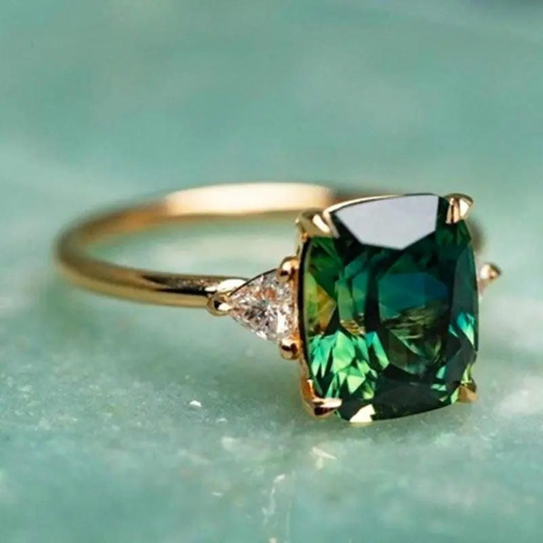 Cushion-Cut Emerald Ring with Accent Stones