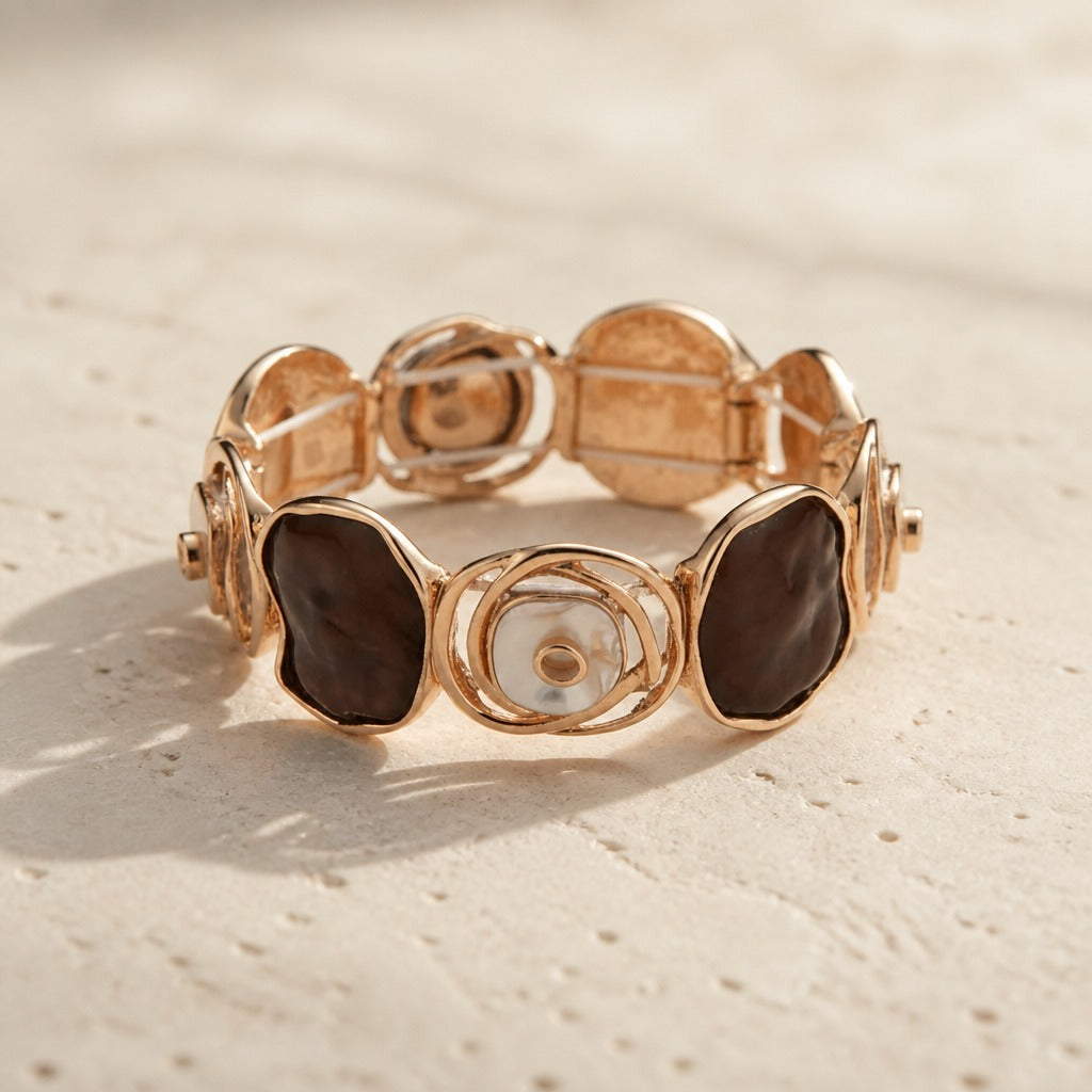 Onyx & Shell Link Bracelet with Rose Gold Tone — main image