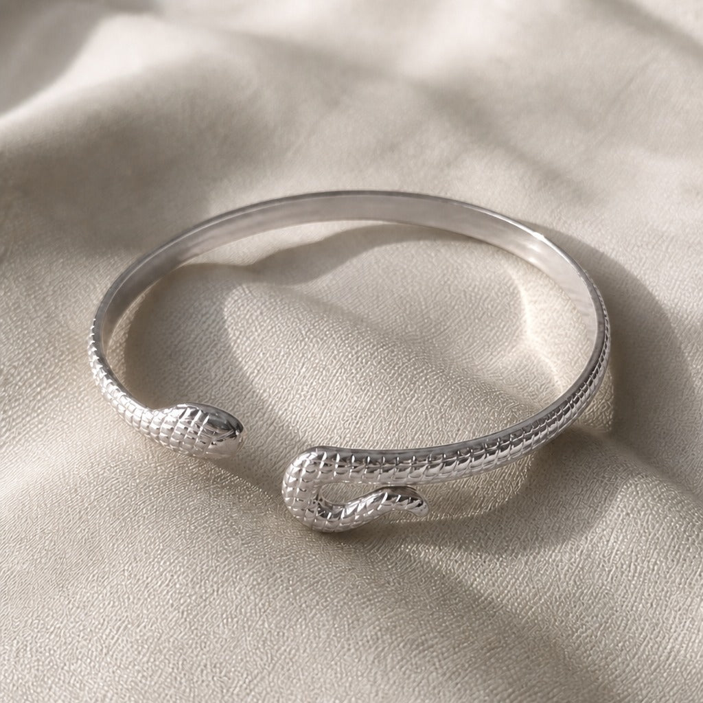 Snake Shaped Open Cuff Bracelet with Sculpted Scale Detail — view 2