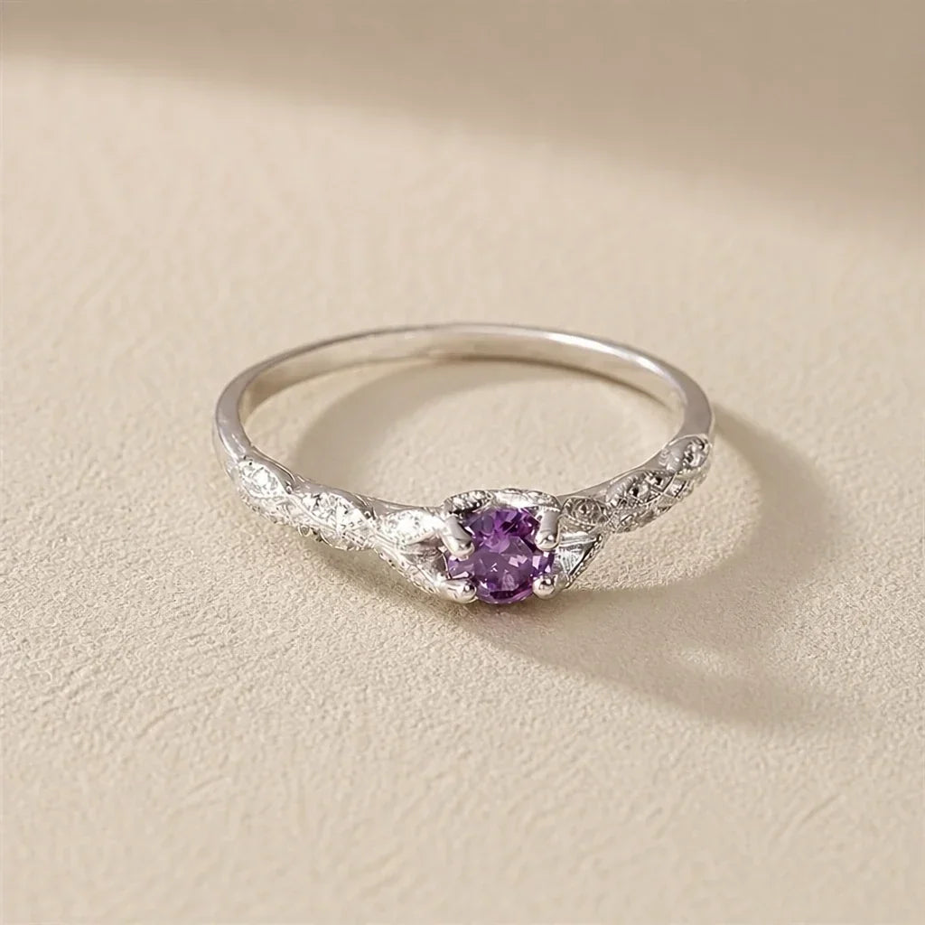 Purple Stone Jewelry Set - Silver-Tone Ring, Heart Necklace and Tennis Bracelet - 3 Pieces