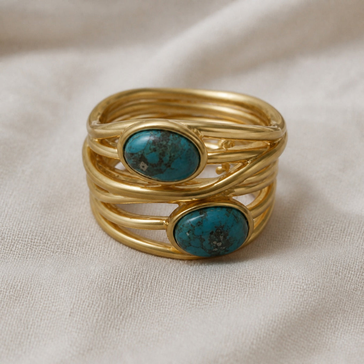 Oval Turquoise Wrap Ring with 14K Gold Plated Band — main image