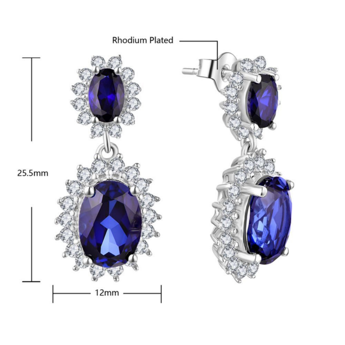 Oval Blue Zircon Drop Earrings with Halo Setting — view 3