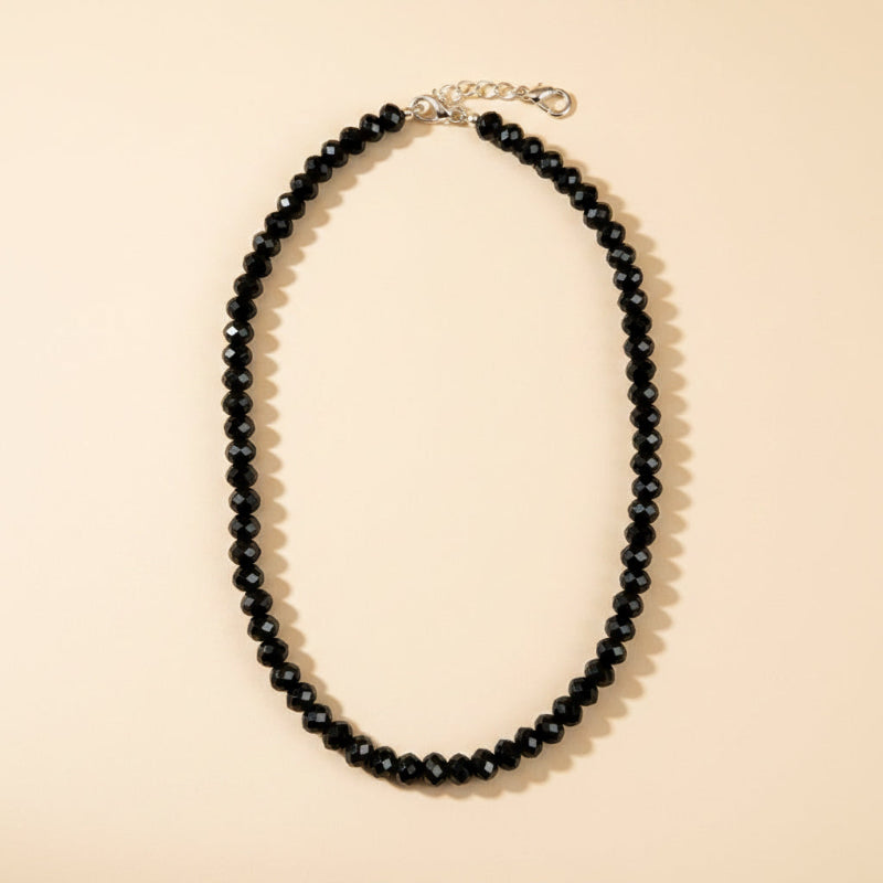 Faceted Black Glass Bead Necklace with Silver-Tone Clasp — view 2
