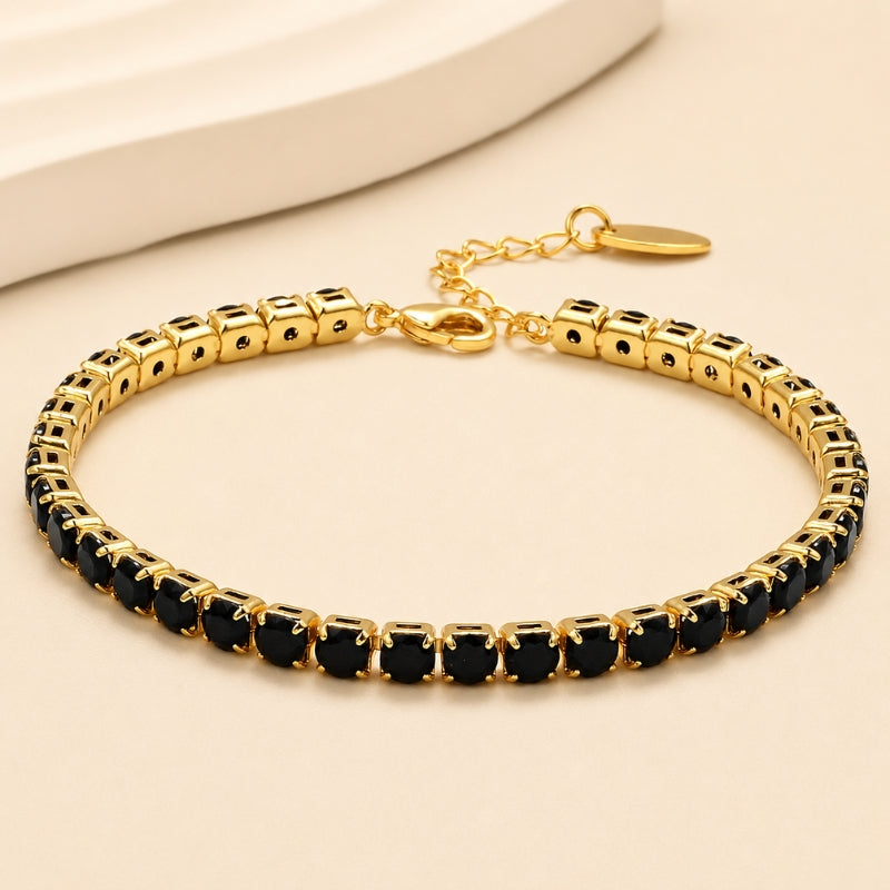 Black Stone Tennis Bracelet with Gold-Tone Cubic Zirconia Accents — main image