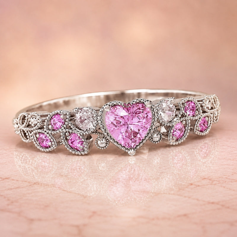 Heart-Cut Pink Gemstone Ring with Vintage-Style Halo Setting — main image