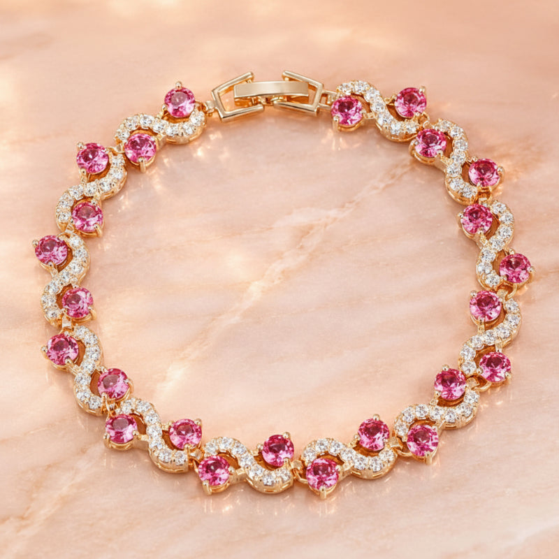 Pink Wave Tennis Bracelet with Gold-Tone Box Clasp — main image