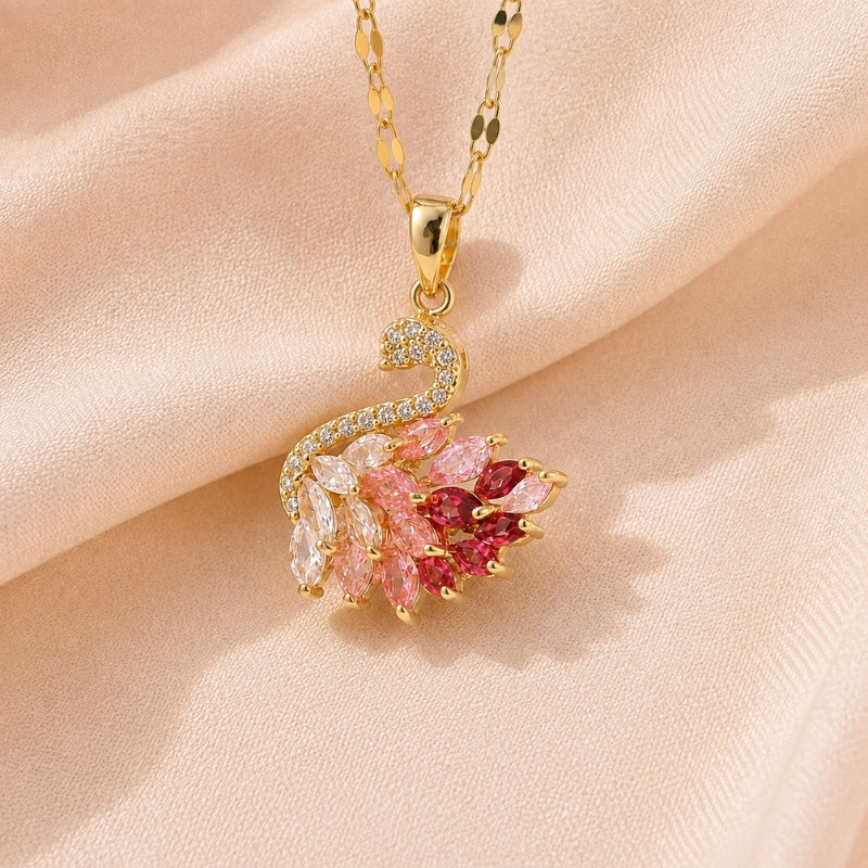 Swan Pendant Necklace with Multi-Color Cubic Zirconia Stones — main image
