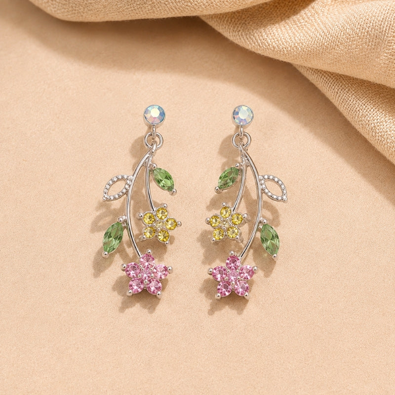 Floral Cluster Drop Earrings with Yellow and Pink Star Flowers — main image