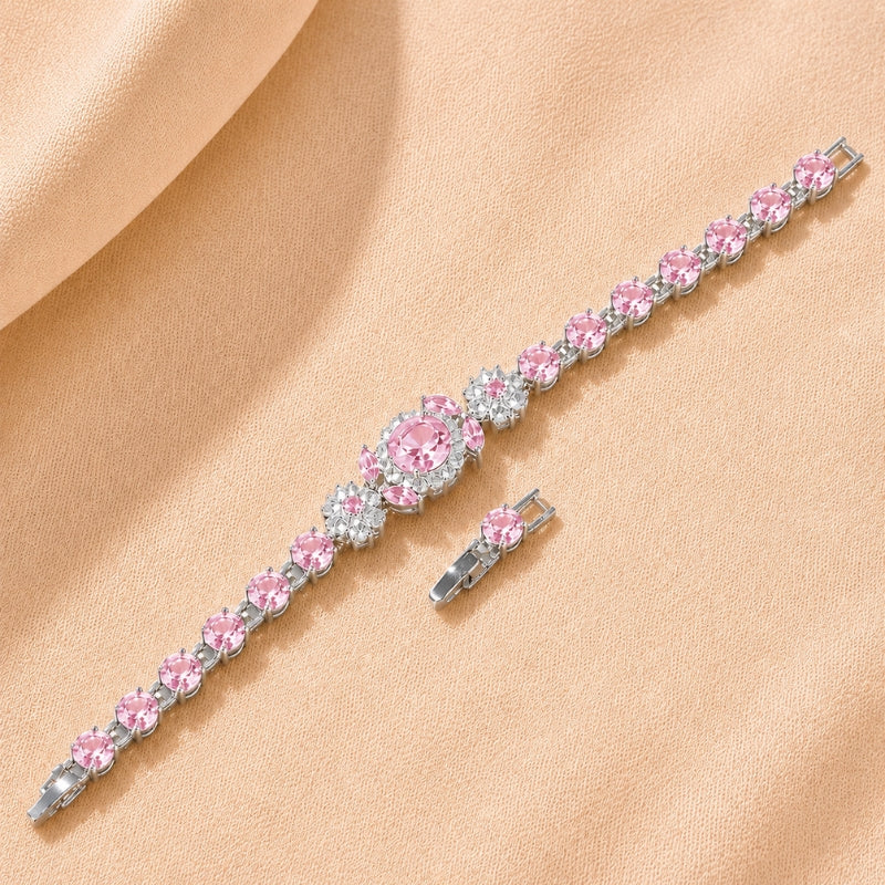 Pink Cubic Zirconia Halo Bracelet with Cushion-Cut Center Stone — main image