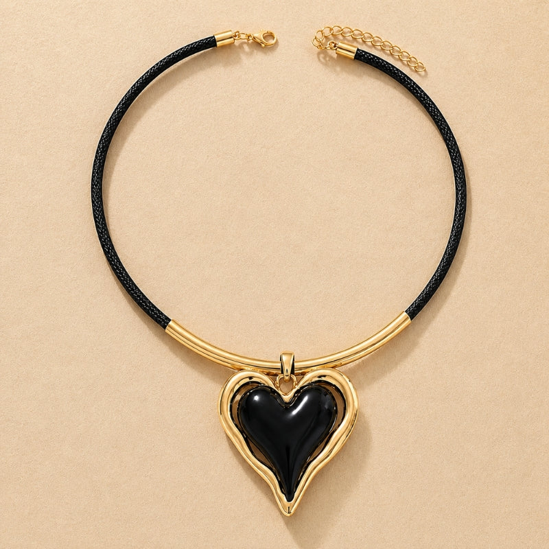 Black Heart Pendant Necklace with Braided Cord and Chain — view 2
