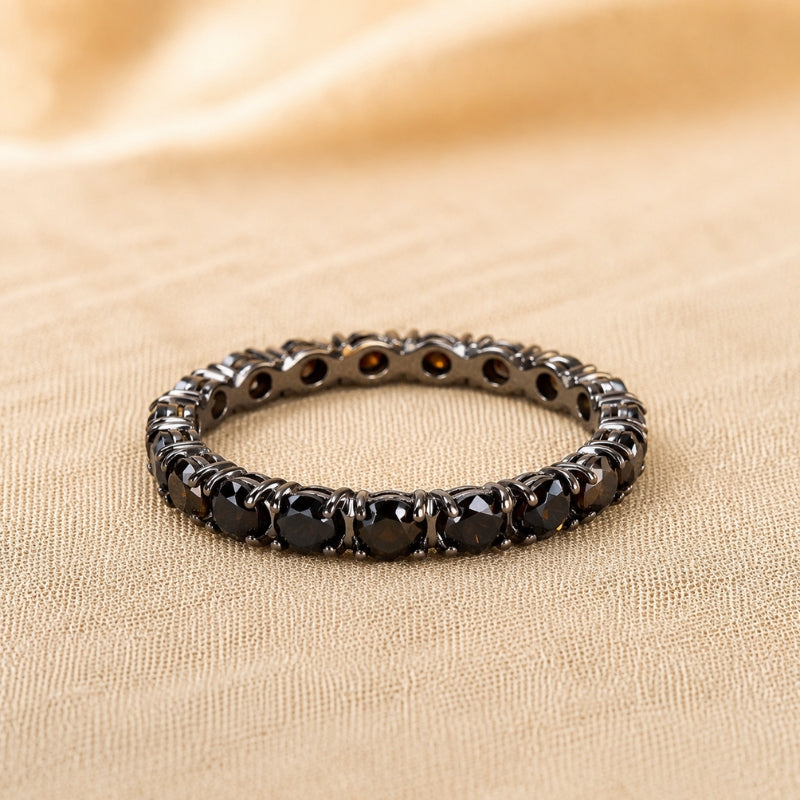 Black Cubic Zirconia Eternity Band Ring in Gunmetal Tone — main image
