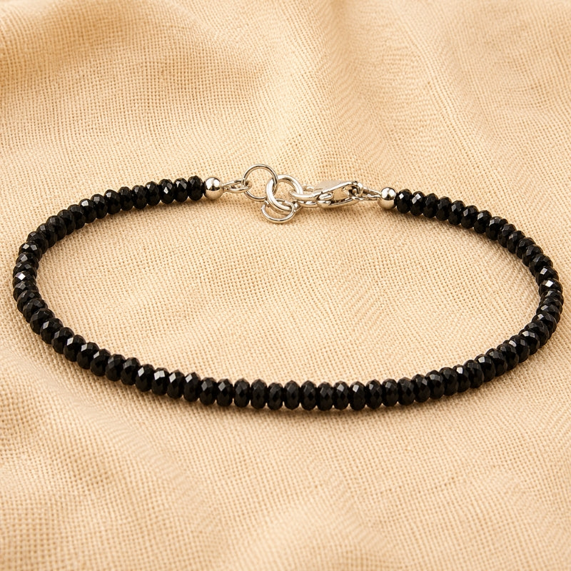 Faceted Black Stone Beaded Bracelet with Silver Toggle Clasp — main image