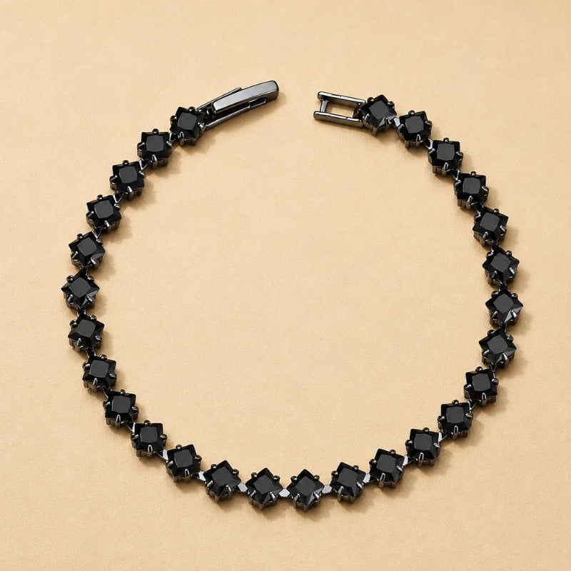 Black Cubic Zirconia Tennis Bracelet - Non-Magnetic Gun Black Plated Copper — main image