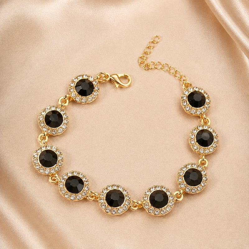 Black Stone Charm Bracelet with Rhinestone Halo Detail — main image