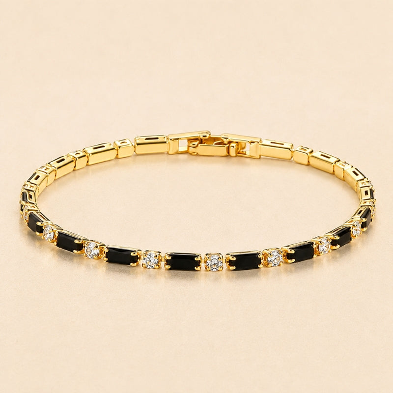 Two-Tone Black & Clear Cubic Zirconia Tennis Bracelet in Gold Tone — main image