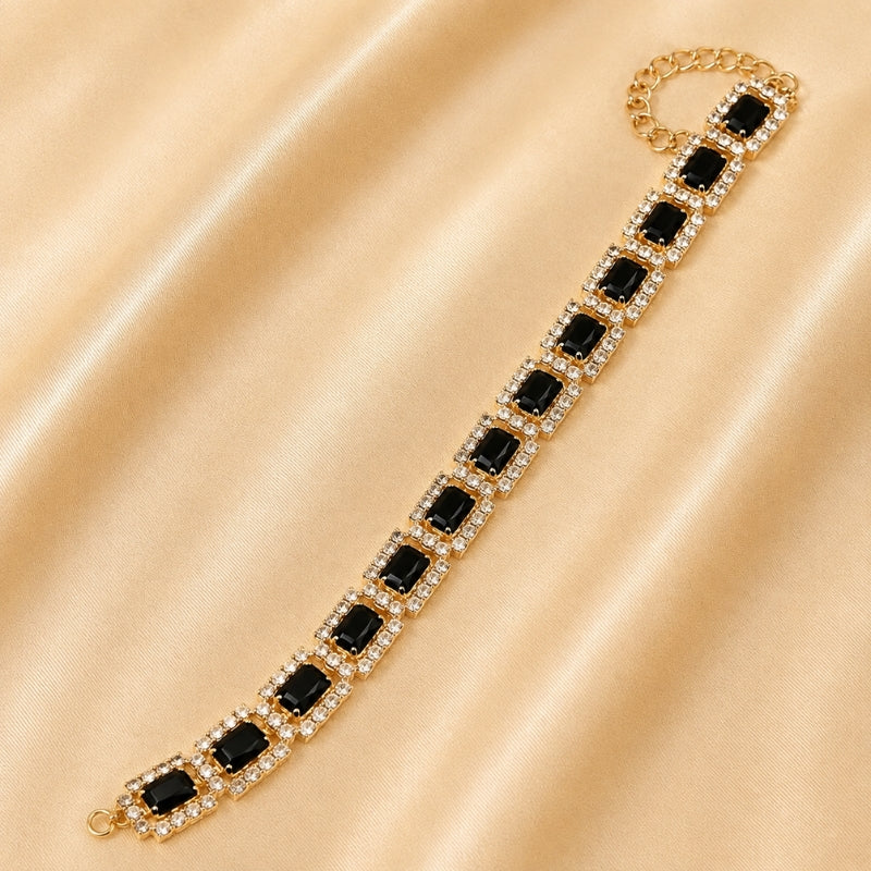 Vintage Tennis Bracelet Black Cubic Zirconia Gold-Plated Copper Lobster Clasp — main image
