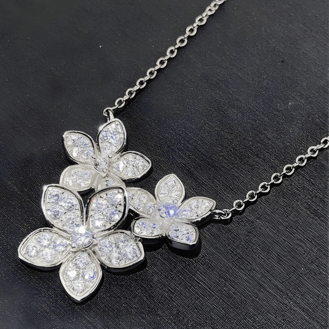 Camellia Flower Pendant Necklace with Crystal Accents