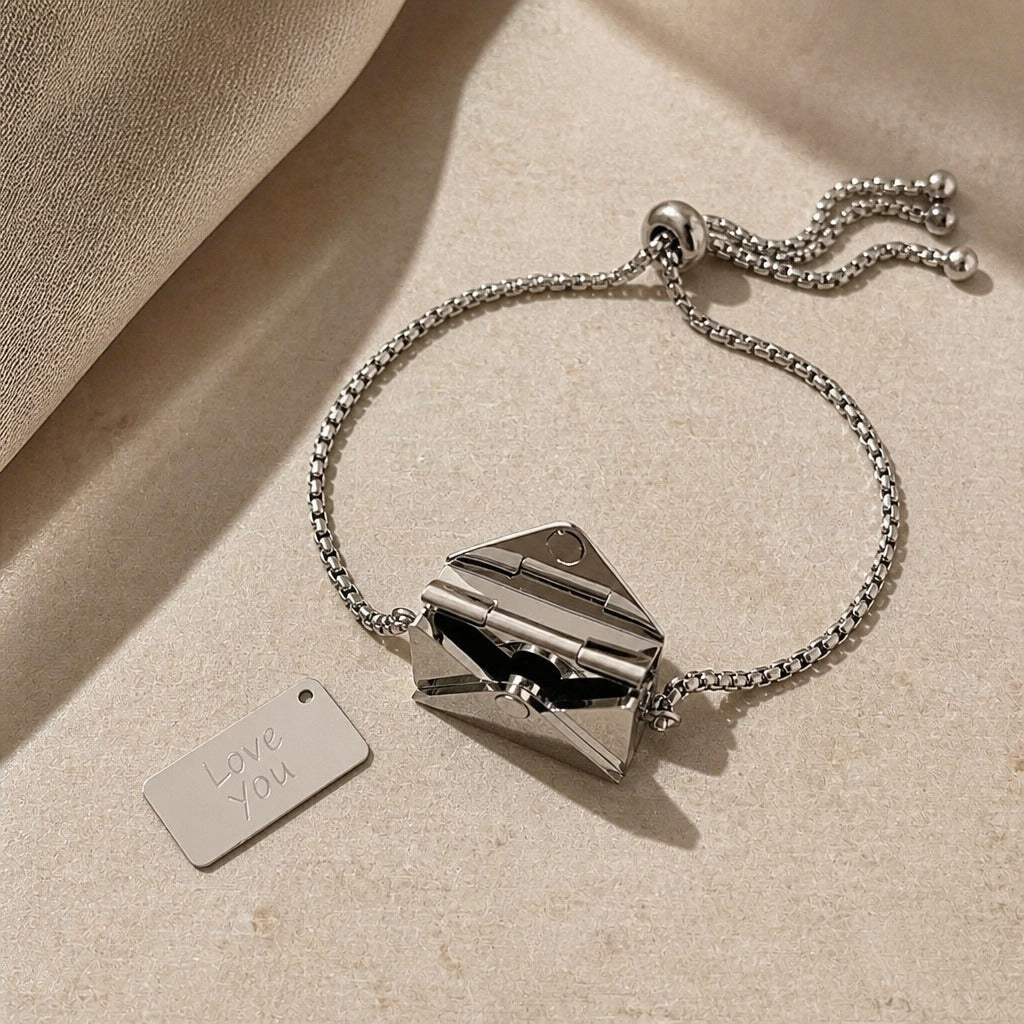 Envelope Pendant Bracelet with Hidden Storage Compartment, Adjustable Drawstring Closure — view 2