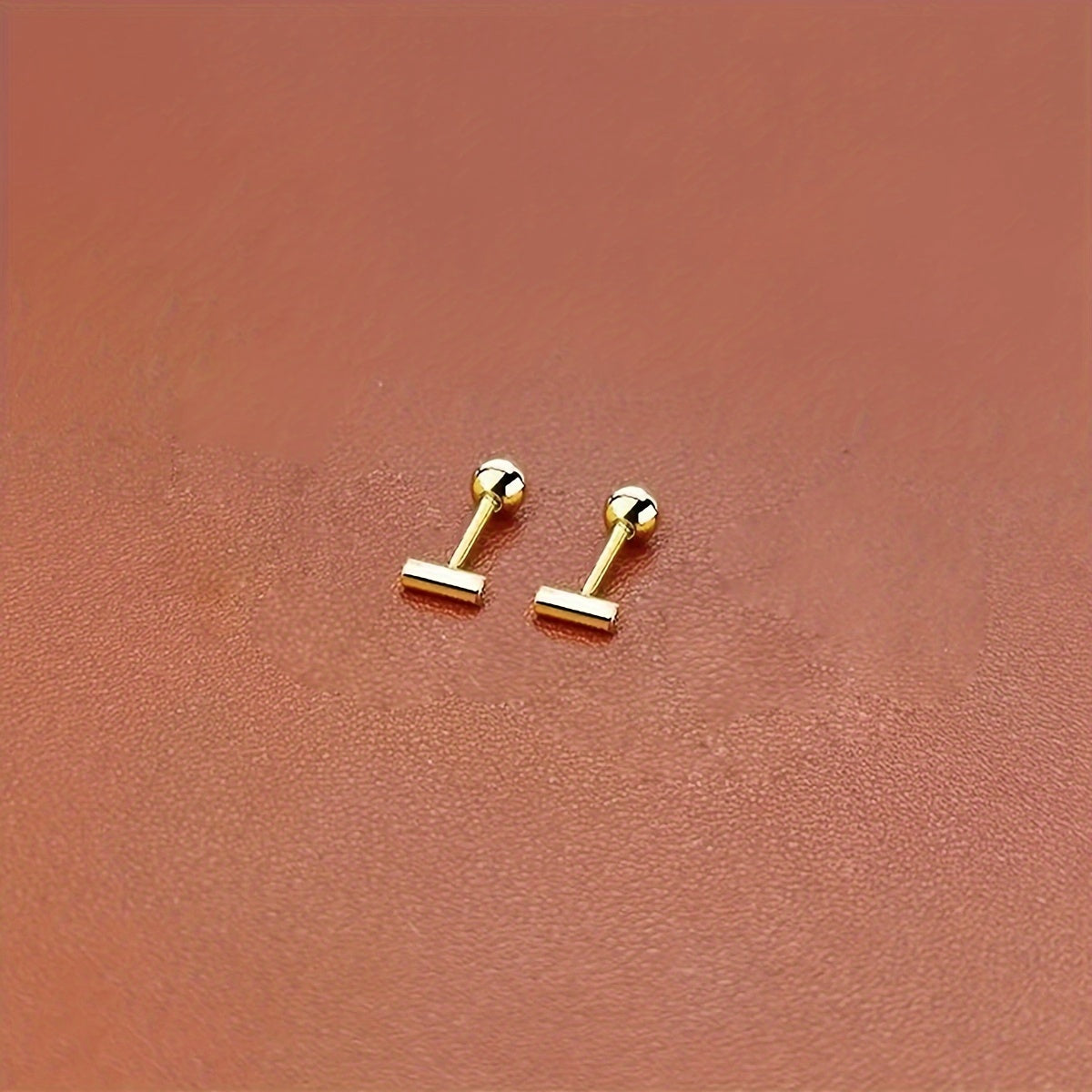 Minimalist Bar Stud Earrings with Polished Ball Detail, Gold or Silver Tone — view 2