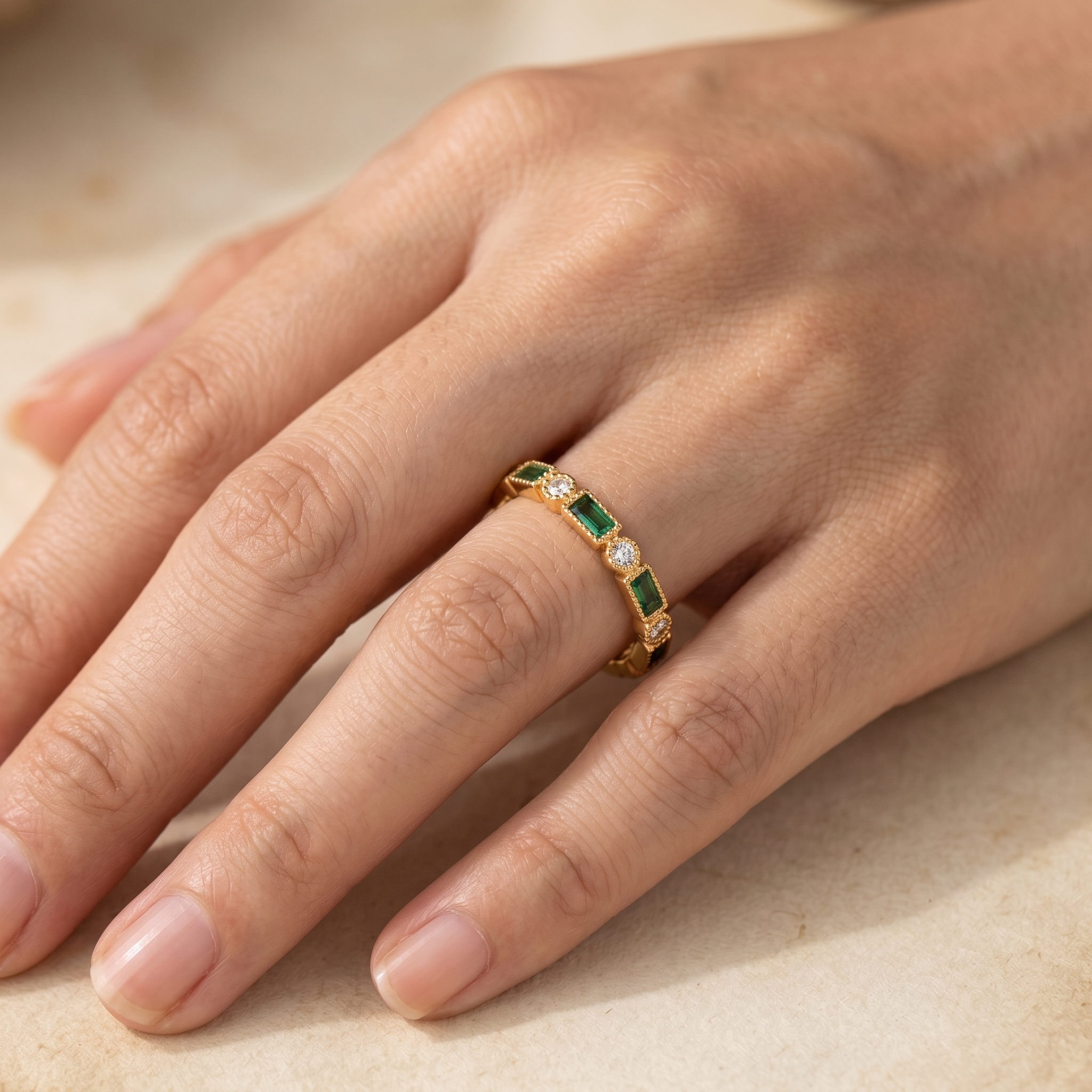 Alex - Green Inlaid Zirconia Gold Ring
