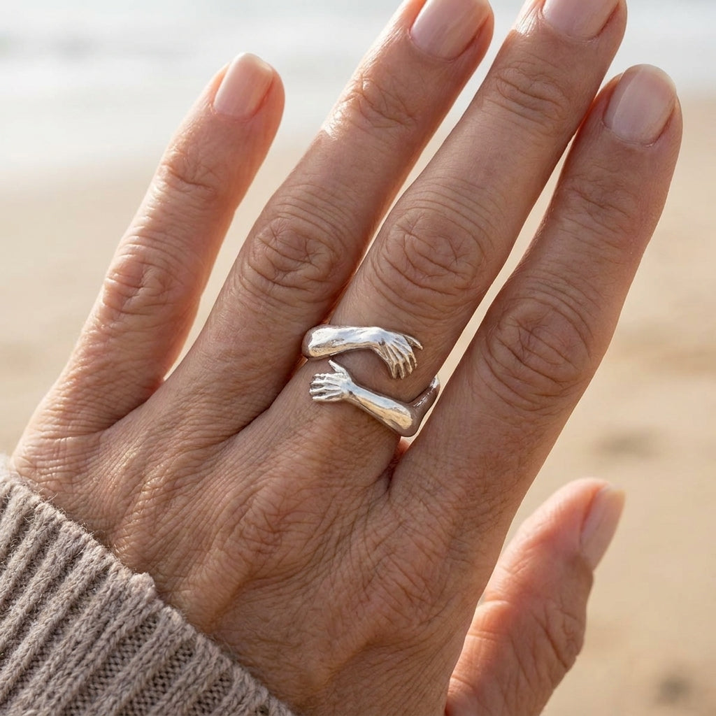 adjustable silver hug ring — lifestyle