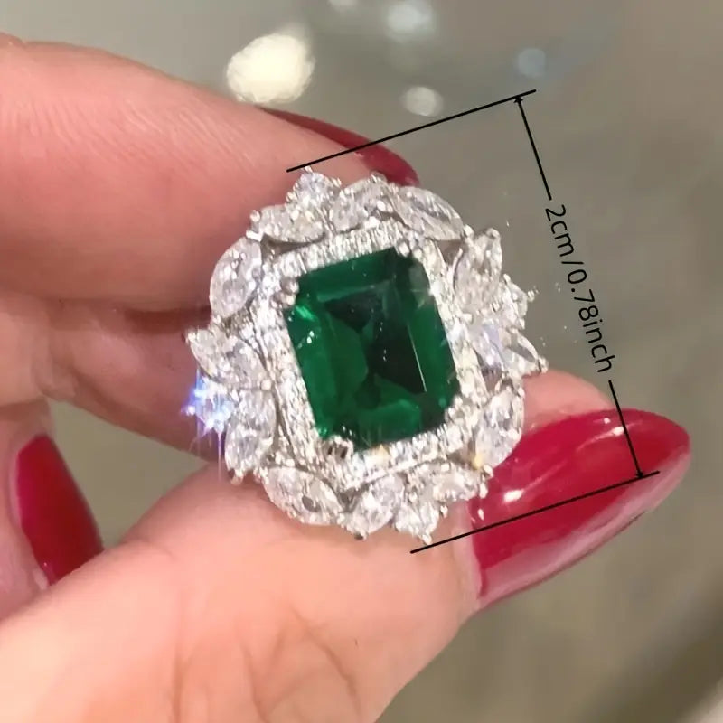 Emerald-Cut Green Stone Stud Earrings with Diamond Halo, White Gold Tone