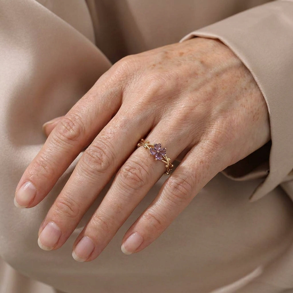 amethyst flower ring — lifestyle