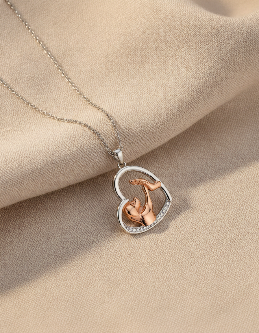 Estelle & Ruby Dog Pendant Necklace, Rose Gold & Silver Two-Tone Heart with CZ Accents (AI-generated studio image)