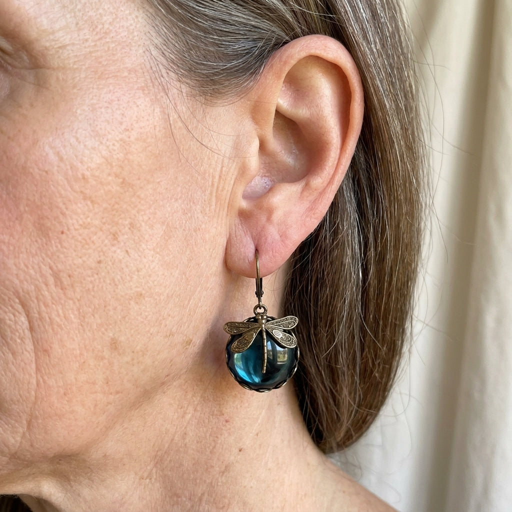 antique gold dragonfly earrings — lifestyle