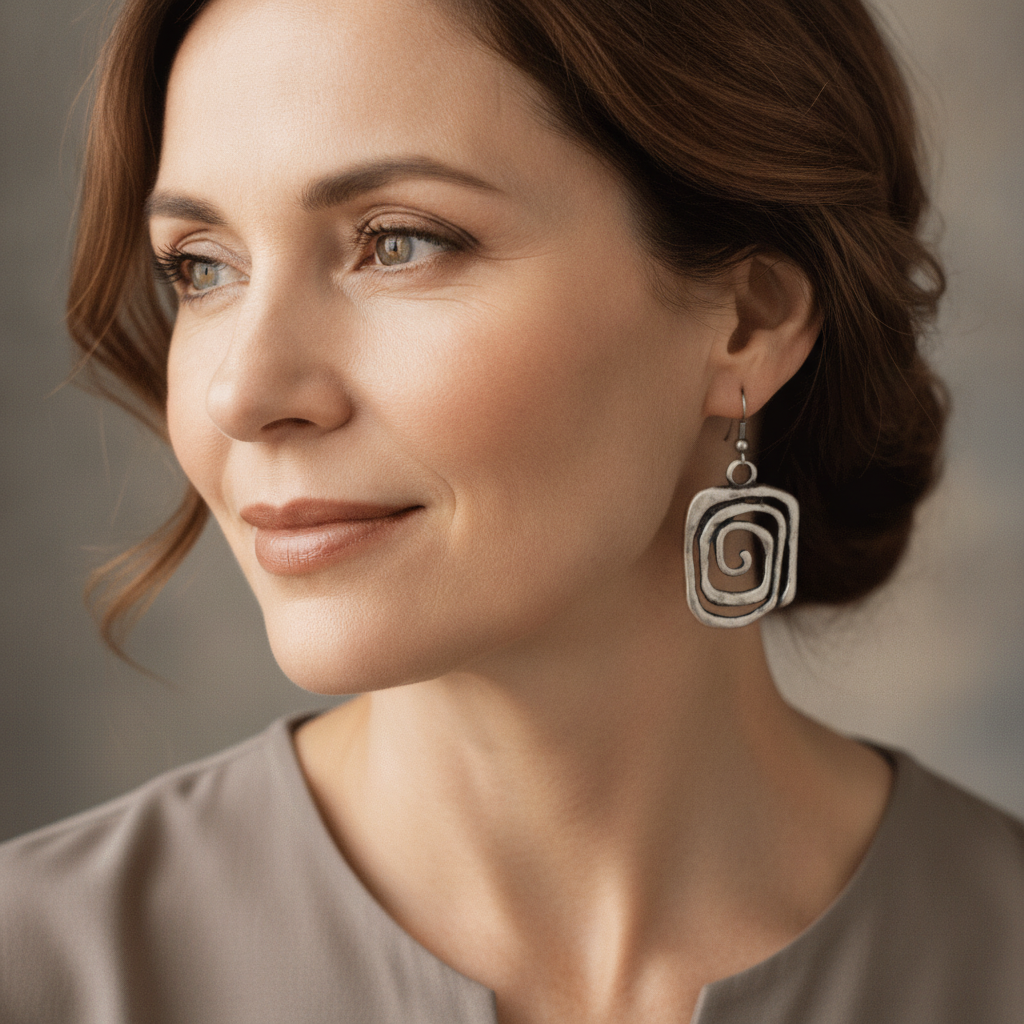 antique silver spiral earrings — lifestyle